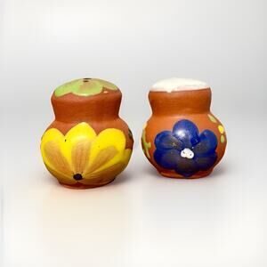 Mexican Hand-Painted Terracotta Salt & Pepper Shakers – Floral Folk Art